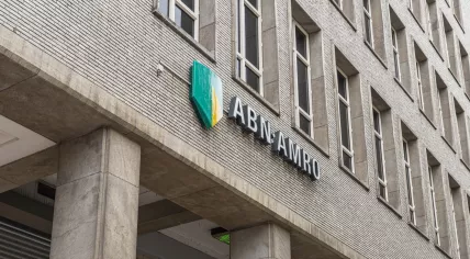 ABN Amro logo on a building in Rotterdam
