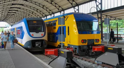 Passengers on the platform at Haarlem train station