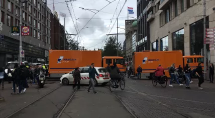 Heavy vehicles used to secure intersections leading to The Hague city center and Binnenhof during a farmers protest on 1 October 2019