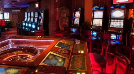 Roulette table and slot machines