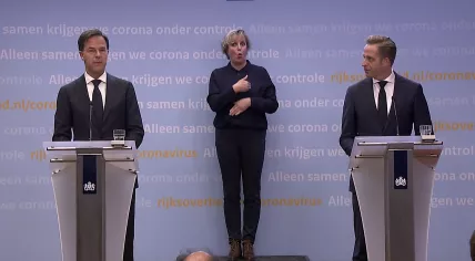 Mark Rutte and Hugo de Jonge at a press conference on Sept. 28, 2020