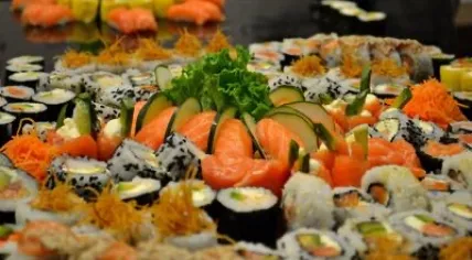 Stock image of a large amount of sushi