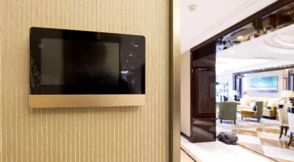 Monitor of a camera doorbell installed on a wall