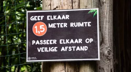 A sign promoting social distancing in Overloon, Noord-Brabant. 4 Oct. 2020