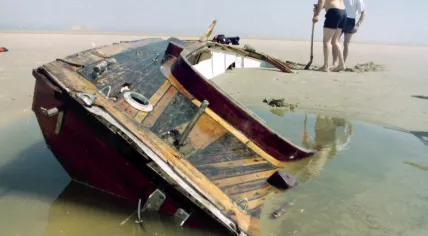 Boat of Swedish sailor Hans, whose body was found on a sandbank near Texel in 1995