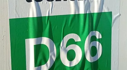 A D66 banner in Oude Pekela, February 2019