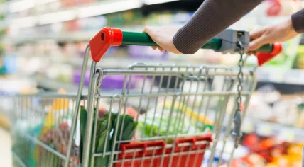 Woman driving shopping cart