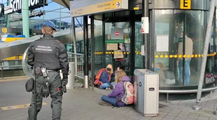 Extinction Rebellion protestors block a Schiphol Airport entrance. 18 Dec. 2020