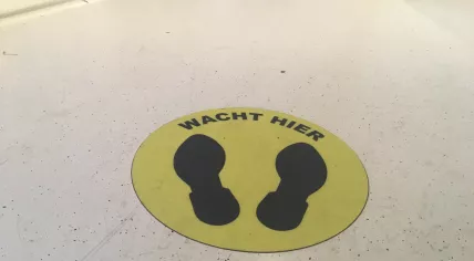 Social distancing markers at a business in Amsterdam. 29 December 2020