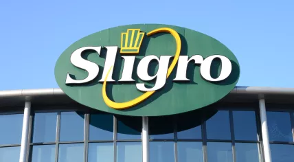 The Sligro logo above company headquarters in Veghel, Noord-Brabant. 13 Jan. 2013