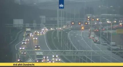 Lanes closed on the A16 highway at the Dordrecht off-ramp after the wind blew over a truck, 10 February 2020