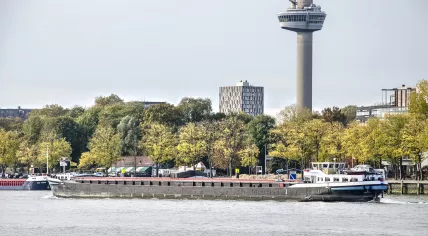 View of the Nieuwe Maas in Rotterdam with the Euromast tower in the background