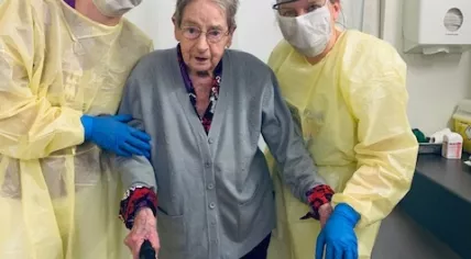 A 101-year-old woman is released from the hospital after treatment for Covid-19