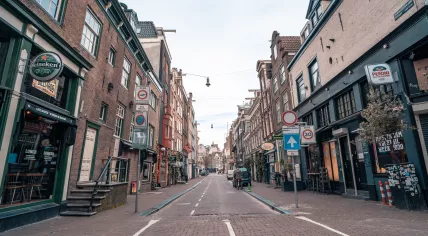 Amsterdam street largely abandoned due to coronavirus restrictions, 18 March 2020