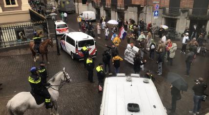 Demonstration at the Tweede Kamer in The Hague against coronavirus measures, 5G and vaccination, 28 April 2020