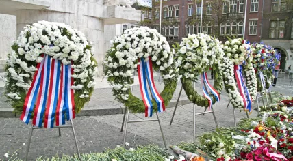 Remembrance Day flowers on Dam Square in Amsterdam
