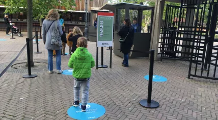 Social distancing at the Artis entrance the first day the Amsterdam zoo reopened to the public, 13 May 2020