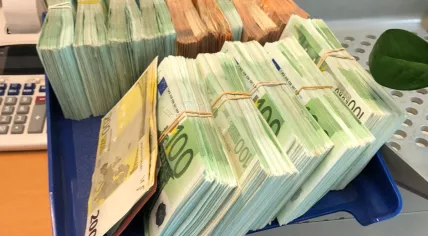 Bundles of cash seized as part of a money laundering and drug trafficking case in Amsterdam. June 2020