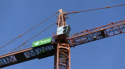 BAM sign on a construction crane