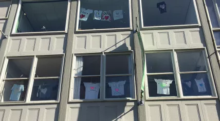 T-Shirts hung with slogans in support of healthcare workers