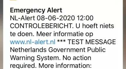 NL-Alert test message sent on 8 June 2020