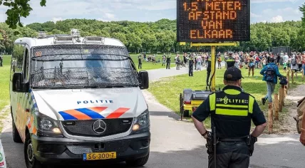 Police at an anti-social distancing protest on the Malieveld in The Hague, 21 June 2020