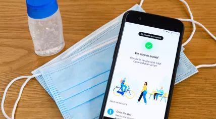 The Dutch coronavirus tracking app Coronamelder is tested on a smartphone. 7 July 2020