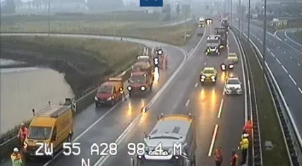 A28 highway closed near Zwolle after a truck crashed into a matrix sign portal, 10 July 2020