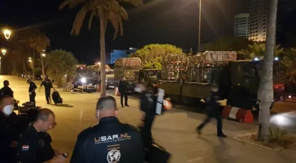 The Netherlands' urban search and rescue team (USAR) arrive at Rafic Hariri International Airport in Lebanon to help search for survivors in Beirut explosion, 6 August 2020