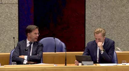 Prime Minister Mark Rutte and Health Minister Hugo de Jonge in a Tweede Kamer debate on the coronavirus, 12 August 2020