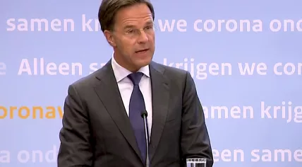 Mark Rutte speaking at a press conference on August 6, 2020