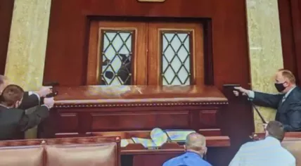Police drew firearms inside the U.S. House of Representatives during the storming of the U.S. Capitol. 6 Jan. 2021