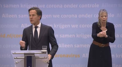 Mark Rutte announcing the extension of the lockdown in the Netherlands during a press conference on 12 January 2021
