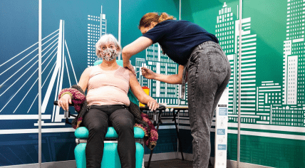 Deborah, a nursing home care worker, becomes the first person in the Rotterdam area to be vaccinated against Covid-19. 8 Jan. 2021