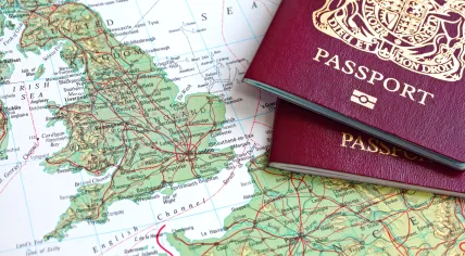 Passports and British map