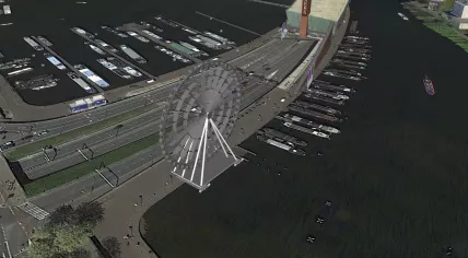 An illustration of a Ferris wheel proposed for the Oosterdok in Amsterdam. The water board gave its conditional approval to the project in December 2020