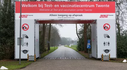 The GGD facility at Twente University for coronavirus testing and Covid-19 vaccinations. 2 January 2021
