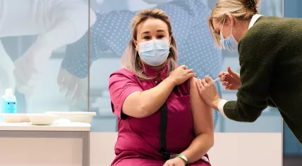 Sanna Elkadiri receives the first coronavirus vaccination in the Netherlands. 6 Jan. 2020