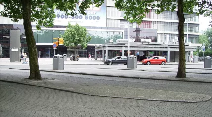 The Jaarbeursplein square in Utrecht, The Netherlands. Visible are the Beatrix Theater and the Route 66 American-style diner.