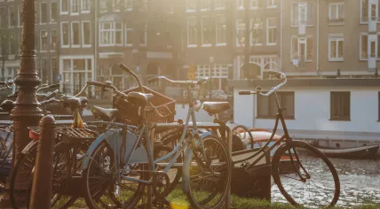 A foggy view of bicycles in Amsterdam