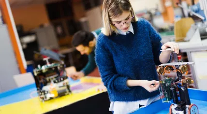 Student working on a robotics project