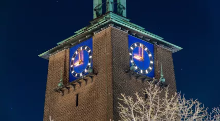 The Enschede City Hall clock strikes 9 o'clock on the evening of 23 January 2021, marking the start of the first curfew in the Netherlands since World War II