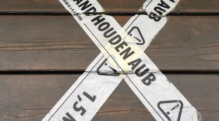 Social distancing reminder marked on a bench in Amsterdam. 23 Jan. 2021