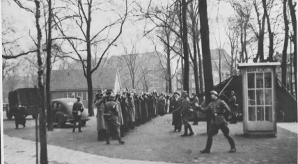 German soldiers gather Jewish men on Jonas Daniël Meijerplein in Amsterdam, 22 February 1941