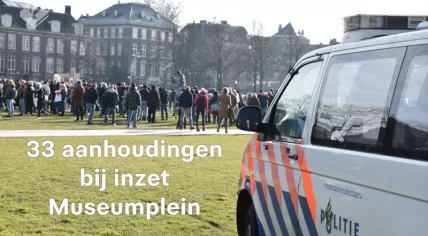 Police at an illegal anti-coronavirus measures demonstration on Museumplein in Amsterdam, 31 January 2021