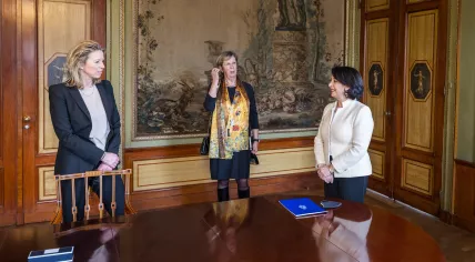 Cabinet formation scouts Kajsa Ollongren and Annemarie Jorritsma meet with Kadija Arib on 18 March 2021.