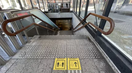 Social distancing measures during the coronavirus pandemic at the Nieuwmarkt stop along the Amsterdam Metro. 19 March 2021