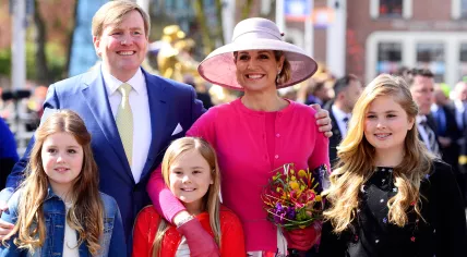 King Willem-Alexander, Queen Maxima and Princesses Amalia, Ariane and Alexia arrive in Zwolle for the King's Day 2016 festivities