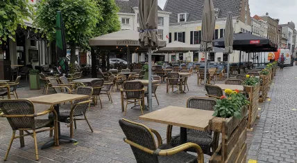 Empty terrace of an restaurant in Breda. 12 Jun 2020.