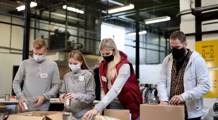 A group of volunteers at a charity center.
